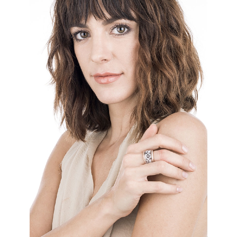 Ring with ellipses in white and rosé gold 18k and diamonds 