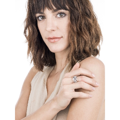 Ring with ellipses in white and rosé gold 18k and diamonds 