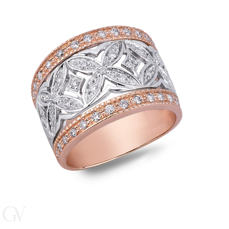 Ring with ellipses in white and rosé gold 18k and diamonds 