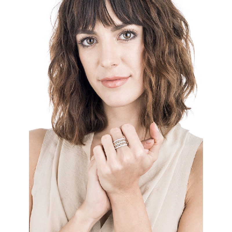 Band ring in rosé and white gold 18k with diamonds 