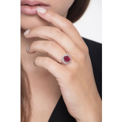 Halo ring white gold 18k with diamonds and ruby oval cut  2