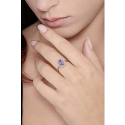 White gold 18k halo ring with diamonds and central amethyst 2