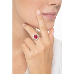 18k white gold halo ring with oval Ruby crowned by diamonds 2