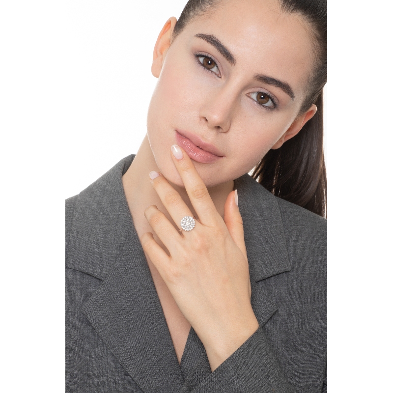 Diamond double halo ring white gold 18k 