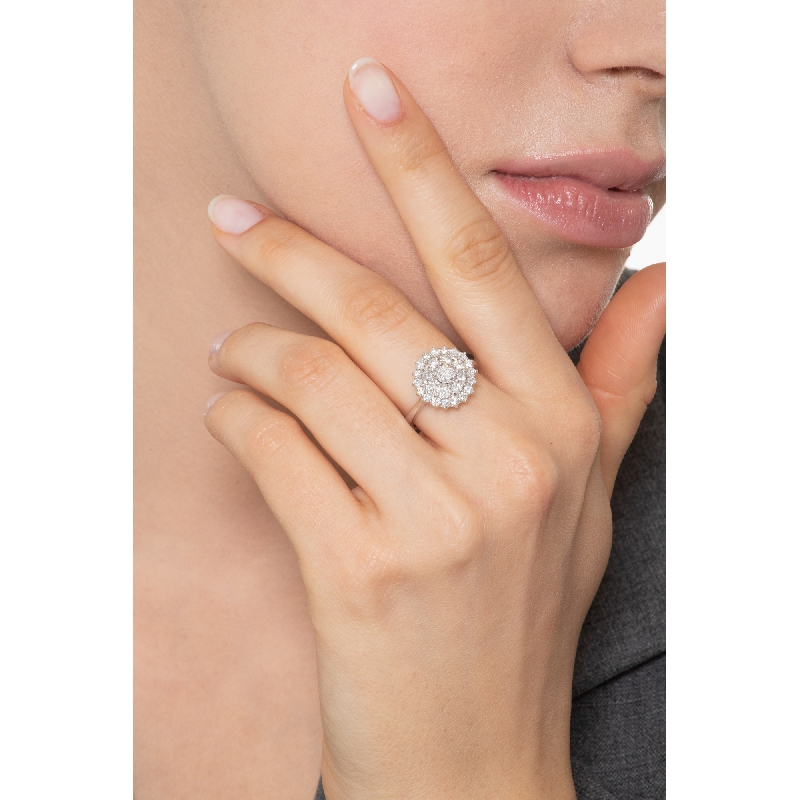 Diamond double halo ring white gold 18k 