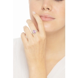 White gold 18k halo ring with diamonds and pink sapphire oval cut 2