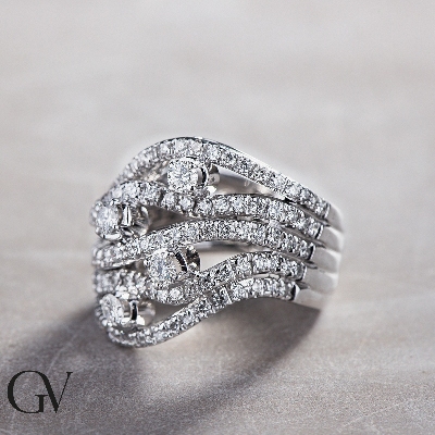 Big band diamond ring in white gold 18k 