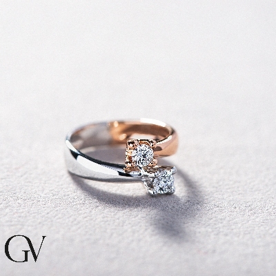 White and rosé gold 18k curved shank diamond ring 