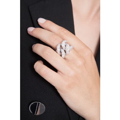 Anello nodo groumette in Oro Bianco 18k con Diamanti