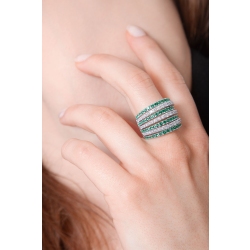 White gold 18k band ring with diamonds and emeralds  2