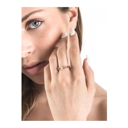 Yellow gold 18k half eternity ring with diamonds and rubies 2