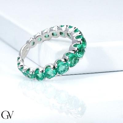 Half eternity ring with emeralds in white gold 18k 