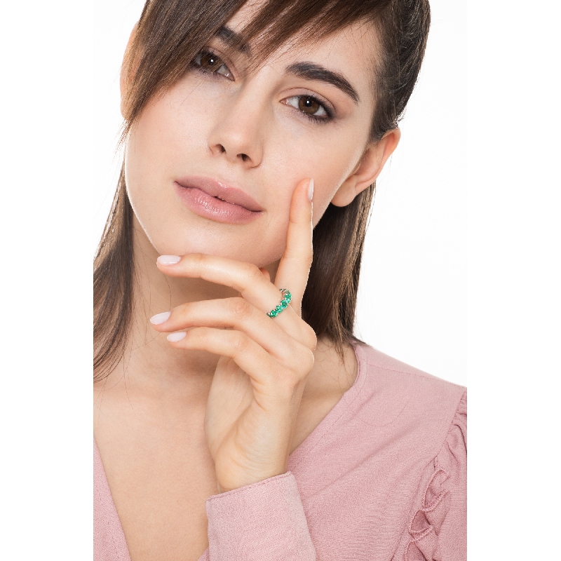 Half eternity ring with emeralds in white gold 18k 
