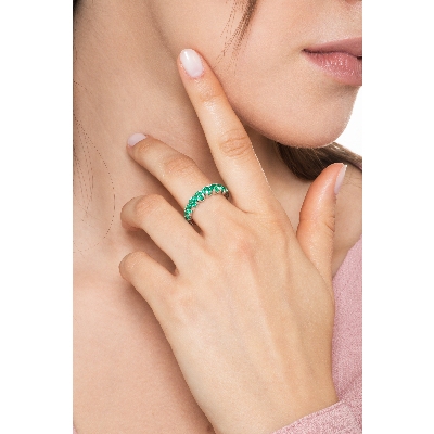 Half eternity ring with emeralds in white gold 18k 