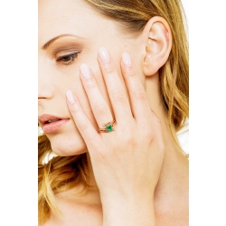 Rose gold 18k curved shank ring with central emerald and diamonds  2