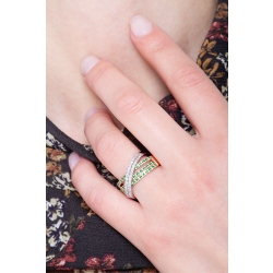 18k rosé and white gold ring with crossings of emeralds and diamonds  2