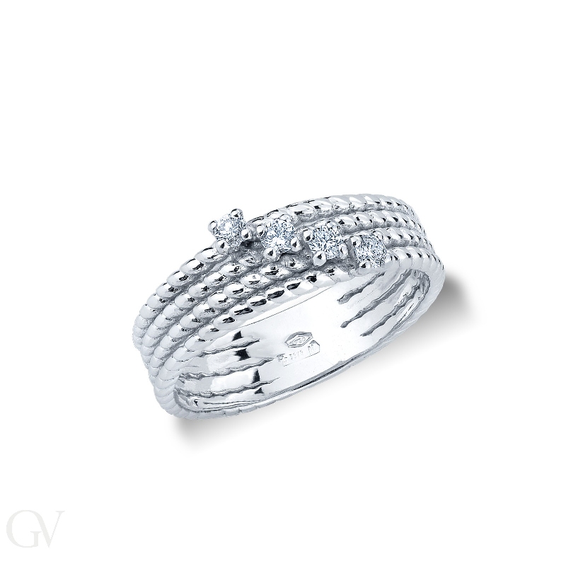 Band ring with diamonds and griffes in white gold 18k