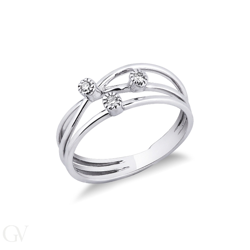 Trilogy type ring with diamonds white gold 18k 