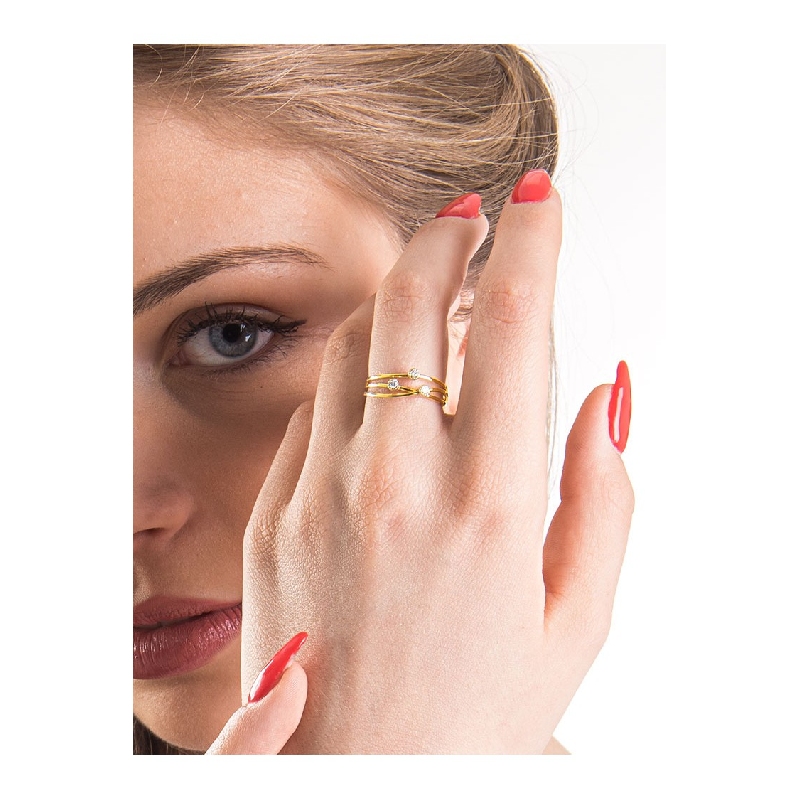 Yellow gold 18k trilogy ring with diamonds 