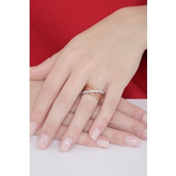 Woman band ring in white and rosé gold 18k with diamonds  2