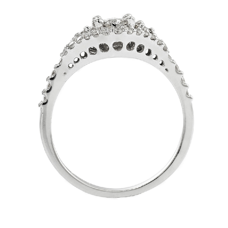 White gold 18k halo ring with diamonds central and shoulder set 