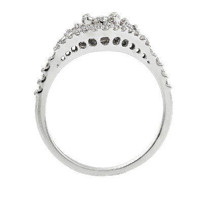 White gold 18k halo ring with diamonds central and shoulder set 