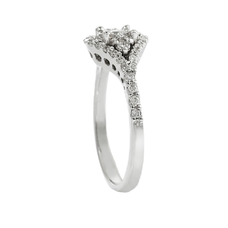 White gold 18k halo ring with diamonds central and shoulder set 