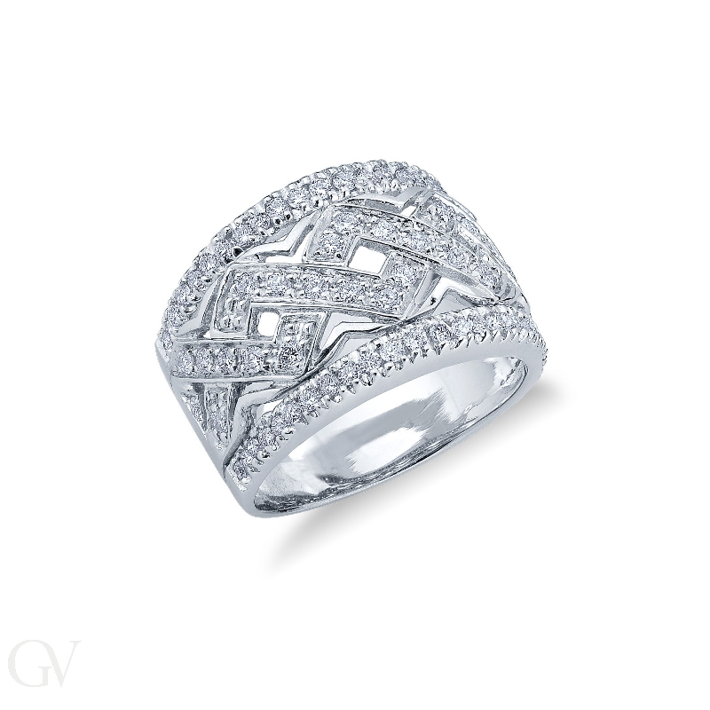 Band ring with diamonds in white gold 18k 