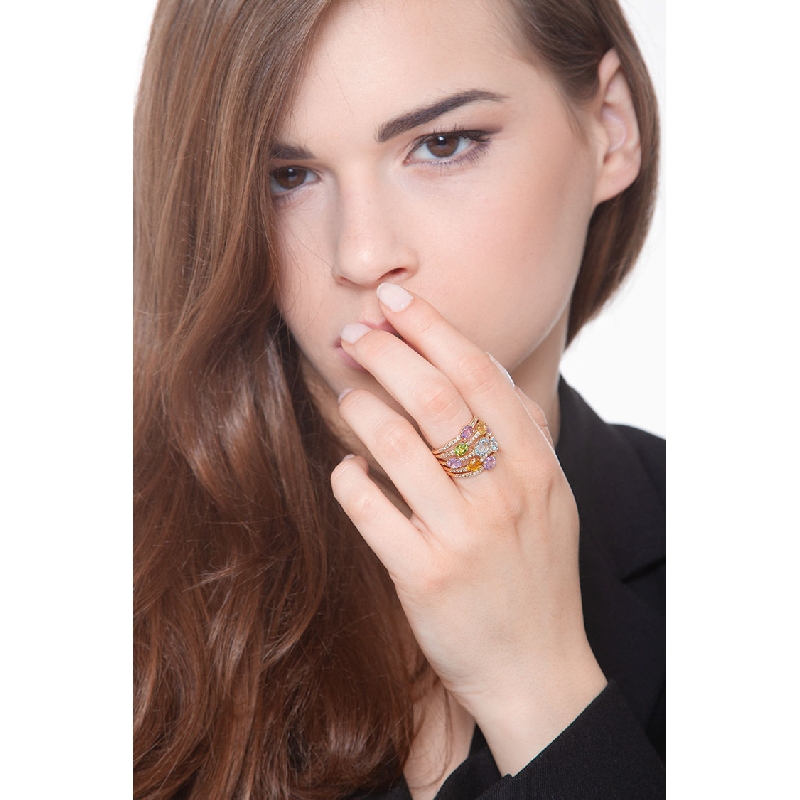 18k rosé gold band ring with multicolor topaz and diamonds 