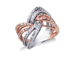 18k white and rosé gold band ring with diamonds 