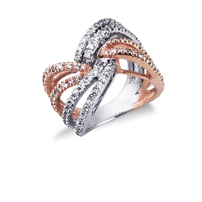 18k white and rosé gold band ring with diamonds 