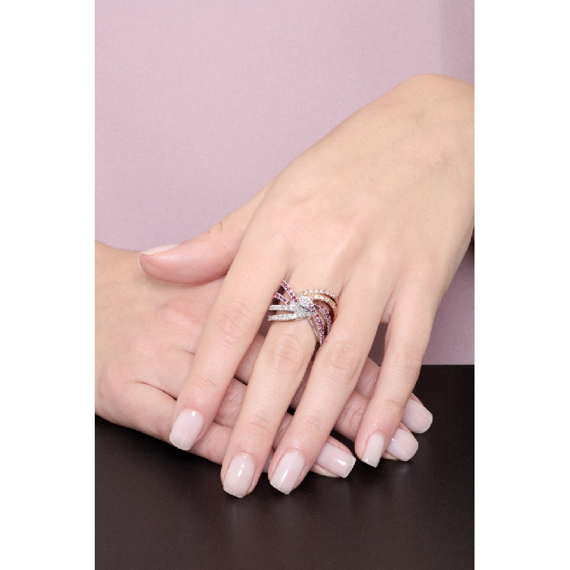 18k white and rosé gold with rubies and diamonds 