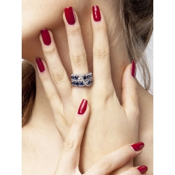 18k white gold band ring with diamonds and two rows of blue sapphires  2