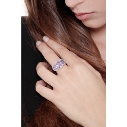 Trilogy type ring with halo amethysts and diamonds  2