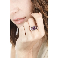 Trilogy type ring with amethysts and diamonds yellow gold 18k  2