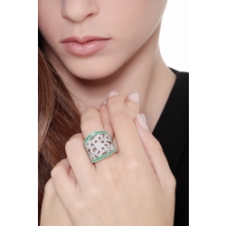 18k white gold perforated ring with diamonds and emeralds 2