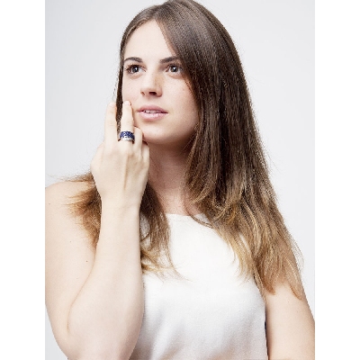 Criss cross ring with waves of blue sapphires and diamonds 