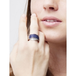 Criss cross ring with waves of blue sapphires and diamonds  2