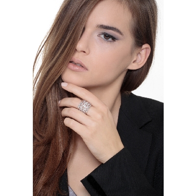 Embroided band ring in white gold 18k with diamonds 