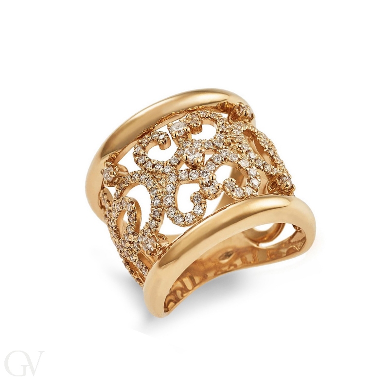 18k rosé gold band ring with diamonds