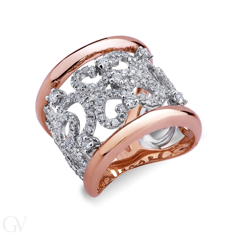 Band ring with diamonds in white and rosé gold 18k