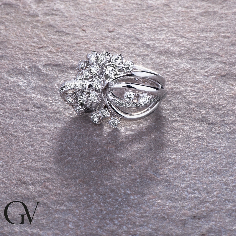 Big band ring in white gold 18k with diamonds 