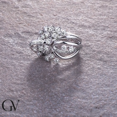 Big band ring in white gold 18k with diamonds 