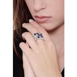 Band ring with diamonds and blue sapphires oval and pear cut  2