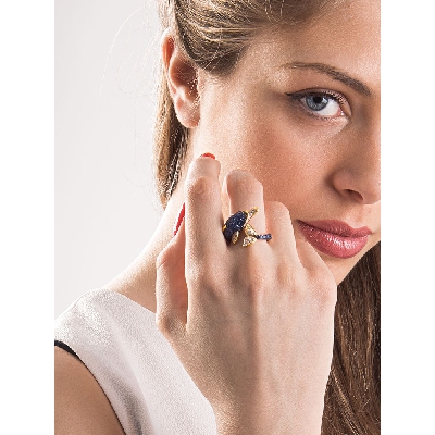 Rosé gold 18k dolphin ring with blue sapphire and diamonds 