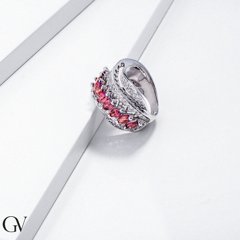Band ring with rubies marquise cut and diamonds 