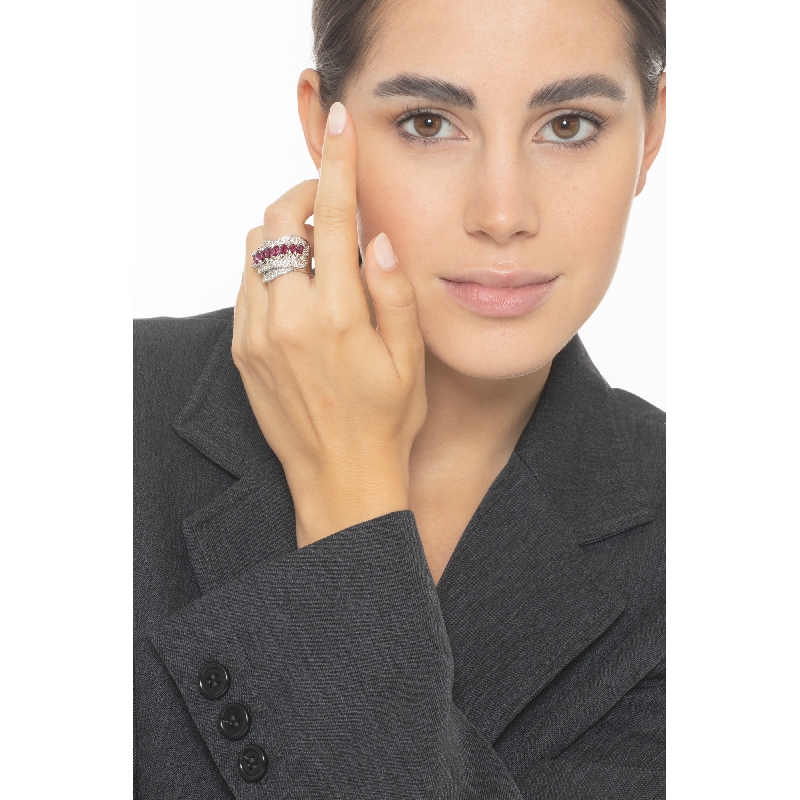 Band ring with rubies marquise cut and diamonds 