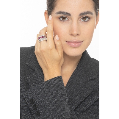 Band ring with rubies marquise cut and diamonds 