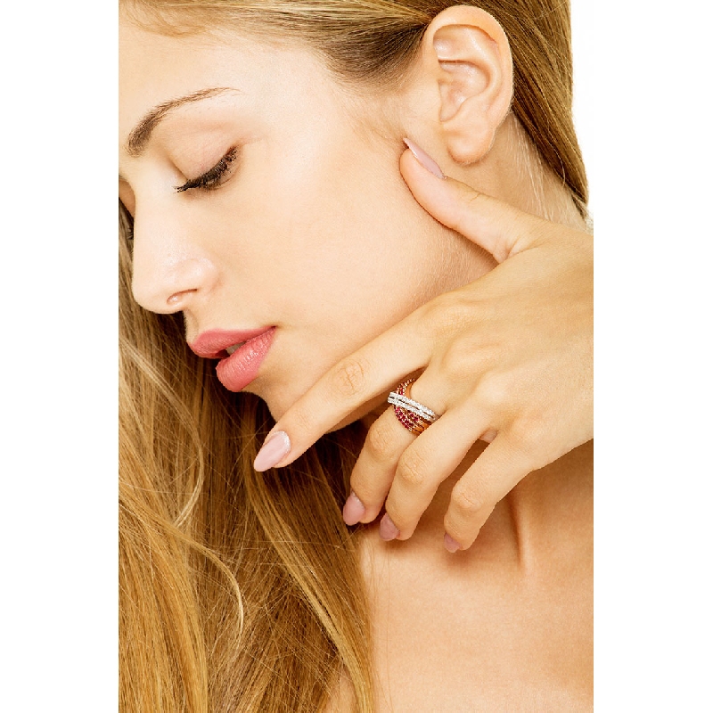 18k white and rosé gold band ring with rubies and diamonds 