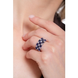 18k white gold ring with three rows of diamonds and blue sapphires  2